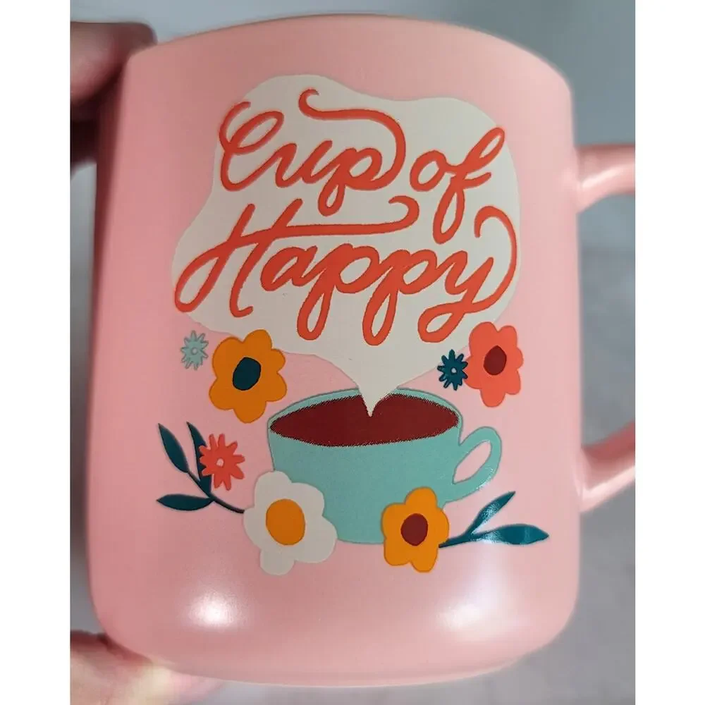 Pink CUP OF HAPPY Stoneware Coffee Mug by Opal House for Target 16 oz 2022
